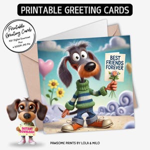 Tarjeta de felicitación imprimible / Tarjeta de perro salchicha Best Friends Forever / Tarjeta de felicitación con descarga digital / Más el JPG de 300 ppp para tus ideas creativas