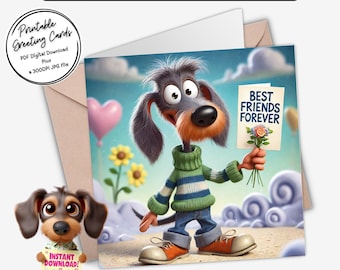 Printable Greeting Card | Best Friends Forever Dachshund Card | Digital Download Greeting Card | Plus the 300dpi JPG for your creative ideas