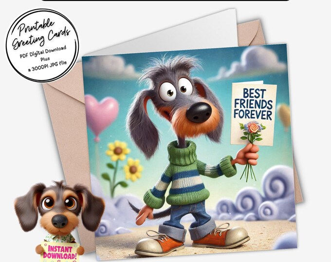 Printable Greeting Card | Best Friends Forever Dachshund Card | Digital Download Greeting Card | Plus the 300dpi JPG for your creative ideas