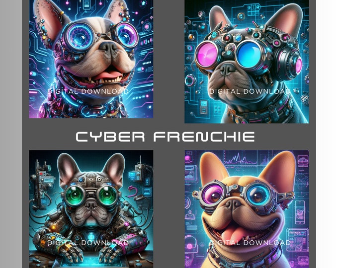 French Bulldog Cyber Chronicles - Digital Download Collection| JPG 300dpi | Instant Download | Art for Frenchie Lovers | Gift for Dog lovers