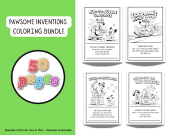 Funny Dog Inventions Coloring Pages: 50 Printable Sheets (Digital Download)