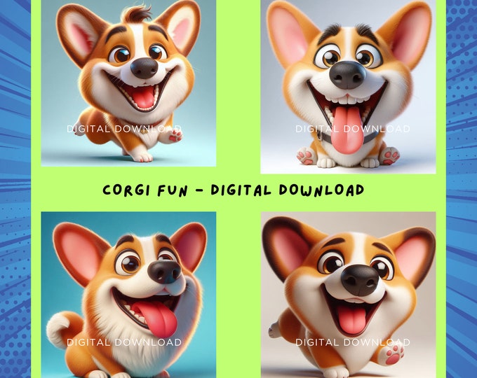 Quirky Corgis Digital Download Art: Smile with Every Pup! | JPG 300dpi | Instant Downloads | Gift for Dog lovers