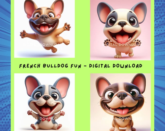 Frenchie Frolics - Joyful Digital Art for Endless Smiles | JPG 300dpi | Instant Downloads | Fun French Bulldogs | Gift for Dog lovers