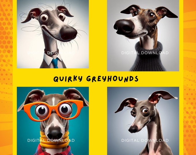 Quirky Greyhound Collection: Digital Art to Brighten Your Day| JPG 300dpi | Instant Downloads | Art for Dog Lovers | Gift for Dog lovers