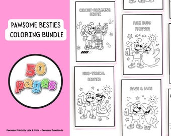 Dog and Bestie Selfie Coloring Pages: 50 Funny Printables (Digital Download)