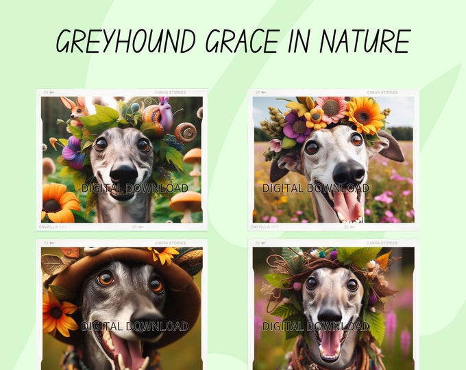 Greyhound Grace in Nature - Digital Art Collection | JPG 300dpi | Instant Downloads | Art for Dog Lovers | Gift for Dog lovers
