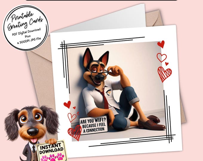 Printable Valentine Card | A Flirty German Shepherd design | Digital Download Greeting Card | Plus the 300dpi JPGs for your creative ideas