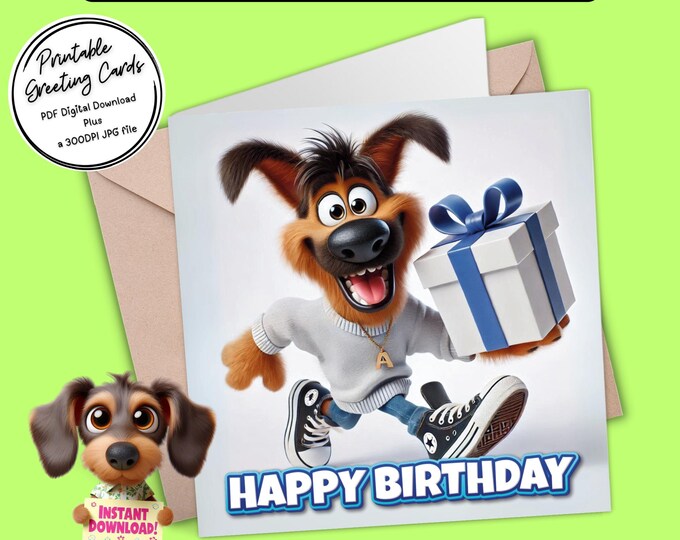 Printable Happy Birthday Card | German Shepherd fun | Digital Download Greeting Card | Plus the 300dpi JPG for your creative ideas