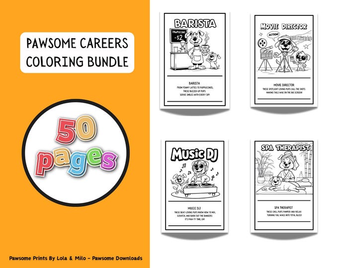 Funny Dog Coloring Pages: 50 Pawsome Career Printables (Digital Download)