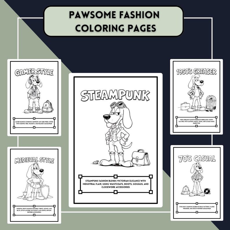 Pawsome Fashion Coloring Pages: 50 Stylish Dog Outfits (digital ...
