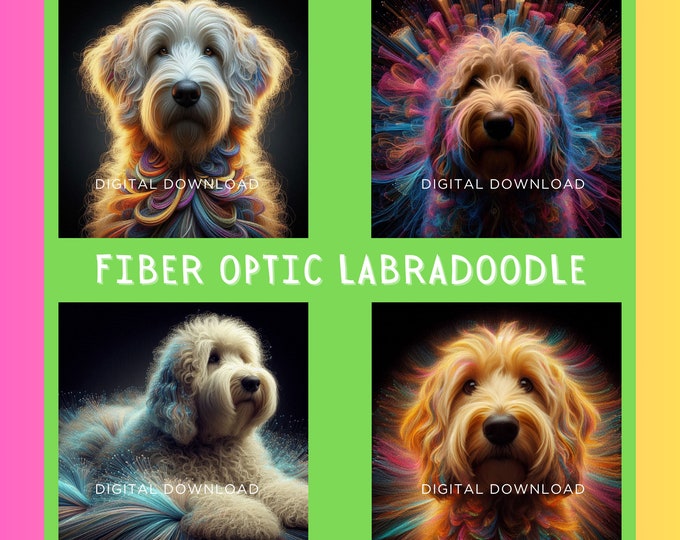 Fiber-Optic Labradoodle Joy: Beautiful Digital Art Download| JPG 300dpi | Instant Downloads | Gift for Dog lovers