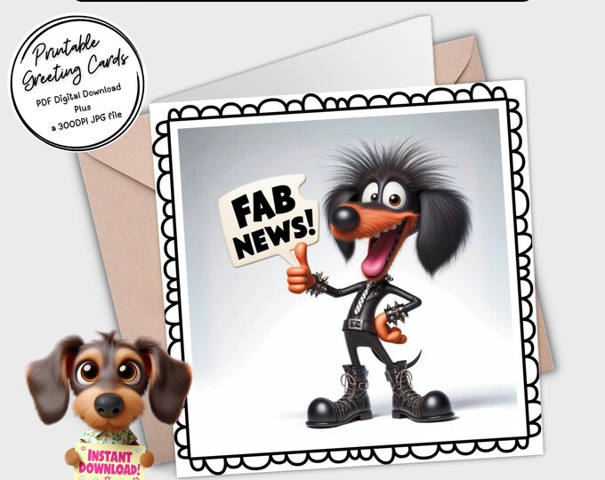 Printable Greeting Cards | Fab News Dachshund Card Collection | PDF File | Plus 2x 300dpi JPGs for your own creative ideas