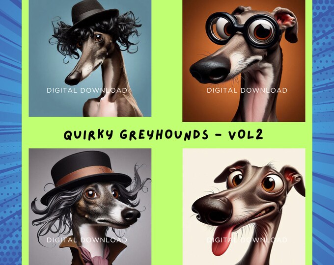 Quirky Greyhound Vol2: Digital Art Downloads to Brighten Your Day| JPG 300dpi | Instant Downloads | Art for Dog Lovers | Gift for Dog lovers