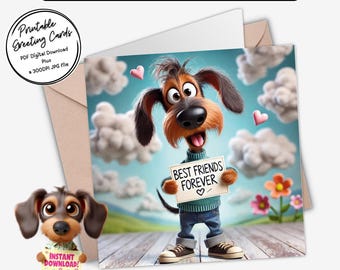 Printable Greeting Card | Best Friends Forever Dachshund Card | Digital Download Greeting Card | Plus the 300dpi JPG for your creative ideas