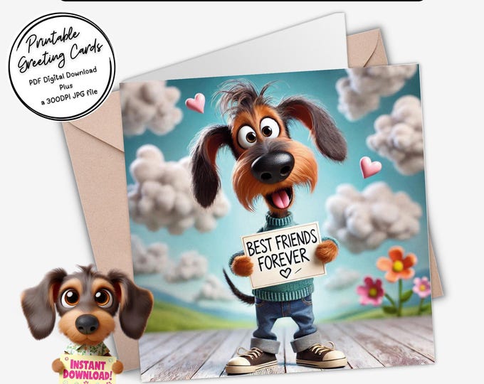 Printable Greeting Card | Best Friends Forever Dachshund Card | Digital Download Greeting Card | Plus the 300dpi JPG for your creative ideas