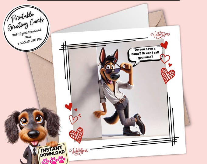 Printable Valentine Card | A Flirty German Shepherd | Digital Download Greeting Card | Plus the 300dpi JPGs for your creative ideas