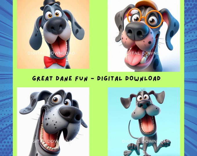 Giant Joy: Great Dane Fun - Digital Art for Smiles and Sunshine | JPG 300dpi | Instant Downloads | Great Dane Fun | Gift for Dog lovers
