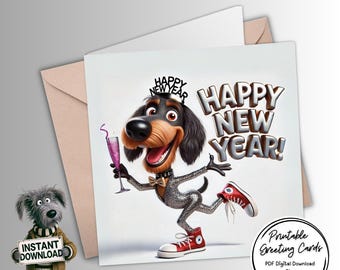 Printable Happy New Year Card | Digital Download Greeting Card | Print, Cut, Fold | Plus the 300dpi image for your other creative ideas