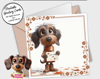 Printable Card ‘Just a little note’ | Adorable Dachshunds | Digital Download Greeting Card | Plus the 300dpi JPGs for your creative ideas