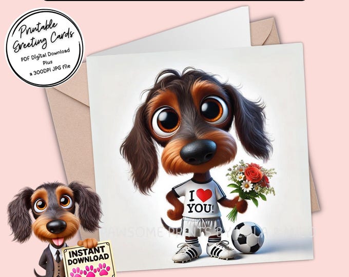 Printable Valentine / I love You Card | Digital Download Greeting Card | Cute Dachshund | Plus the 300dpi JPG for your creative ideas