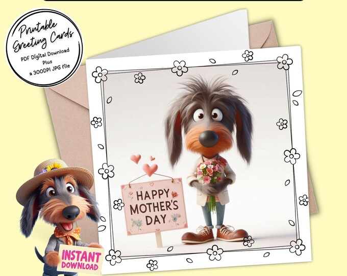 Cute Dachshund Mother’s Day Card | Print at home | Send digitally | Printable Greeting Card Plus 300dpi JPGs for your creative ideas