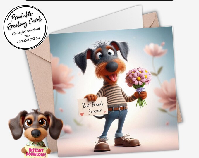 Printable Greeting Card | Best Friends Forever Dachshund Card | Digital Download Greeting Card | Plus the 300dpi JPG for your creative ideas