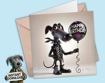 Greyhound Biker Birthday Card: Printable Dog Lover Greeting (Digital Download)