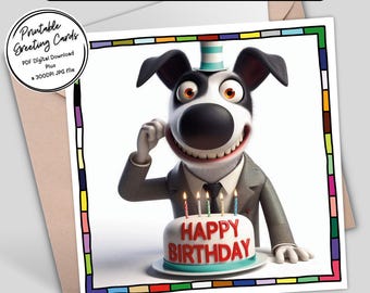 Quirky Dog Printable Birthday Card | Fun & Unique Digital Download Greeting Cards | 300dpi JPG for your own creations or send digitally