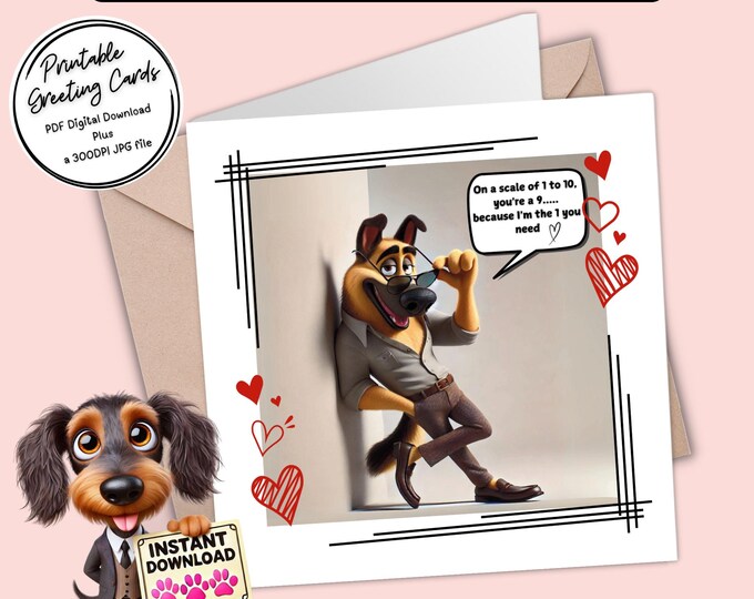 Printable Valentine Card | A Flirty German Shepherd | Digital Download Greeting Card | Plus the 300dpi JPGs for your creative ideas