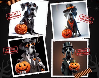 Gothic Great Danes: Halloween Pumpkin Caricature Collection | Digital Art | JPG 300dpi | Instant Downloads | Gift for Dog lovers