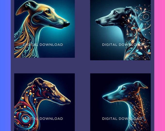 Graceful Greyhounds v2 Digital Art Collection | JPG 300dpi | Instant Downloads | Art for Dog Lovers | Gift for Dog lovers