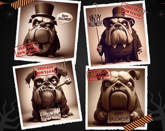 Spooky Bulldogs Halloween Caricature Collection | Digital Art | JPG 300dpi | Instant Downloads | Gift for Dog lovers