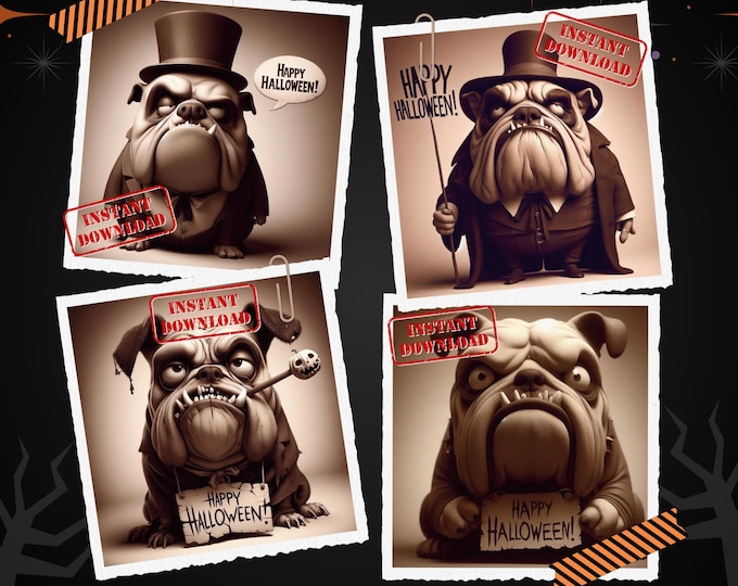 Spooky Bulldogs Halloween Caricature Collection | Digital Art | JPG 300dpi | Instant Downloads | Gift for Dog lovers