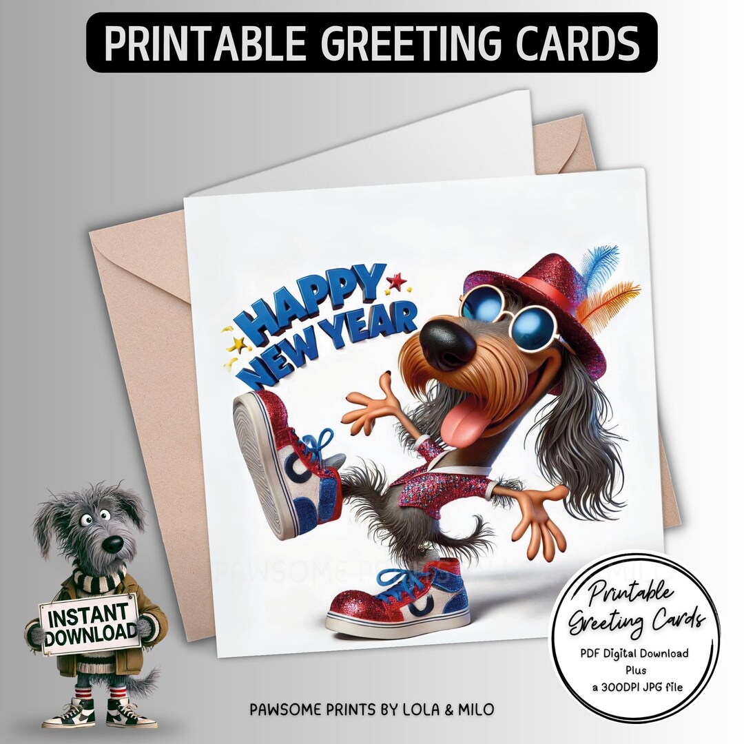 Printable New Year Card Digital Download Party-themed Greeting Card the 300dpi JPG Image Perfect ...