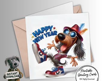 Printable Happy New Year Card | Digital Download Party-Themed Greeting Card + the 300dpi JPG image perfect for your other creative ideas