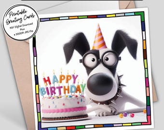 Quirky Dog Printable Birthday Card | Fun & Unique Digital Download Greeting Cards | 300dpi JPG for your own creations or send digitally