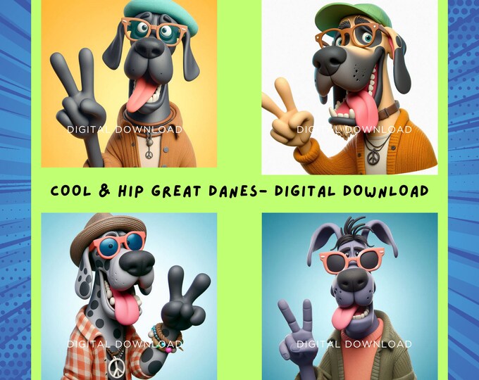 Cool & Hip Great Danes: Caricature Digital Art Collection | JPG 300dpi | Instant Downloads | Gift for Dog lovers