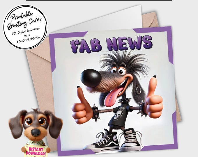 Printable Greeting Cards | 'Fab News' Dachshund Card Collection | PDF File | Plus 2x 300dpi JPGs for your own creative ideas