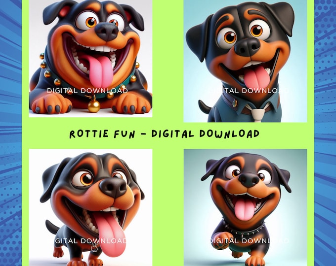 Rottie Riot: Playful Digital Art for Dog Lovers | JPG 300dpi | Instant Downloads | Gift for Dog lovers | Rottweiler Fun Digital Art