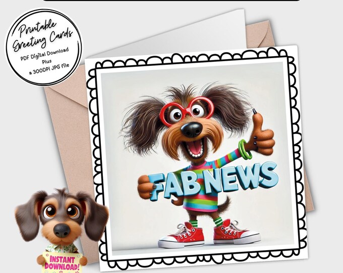 Printable Greeting Cards | Fab News Dachshund Card Collection | PDF File | Plus 2x 300dpi JPGs for your own creative ideas