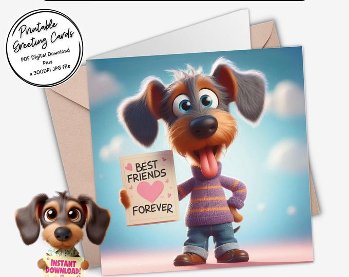Printable Greeting Card | Best Friends Forever Dachshund Card | Digital Download Greeting Card | Plus the 300dpi JPG for your creative ideas