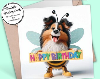 Adorable Sheltie Dog Birthday Card | Cute Spring-Themed Digital Download Greeting Card | 300dpi JPG for your own creations or send digitally