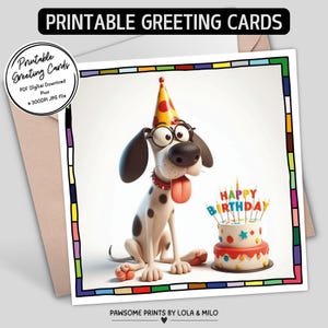 Schrulliger Hund Geburtstagskarte | Spaß & einzigartige digitaler Download Grußkarten | 300dpi JPG für Ihre eigenen Kreationen oder digital versenden