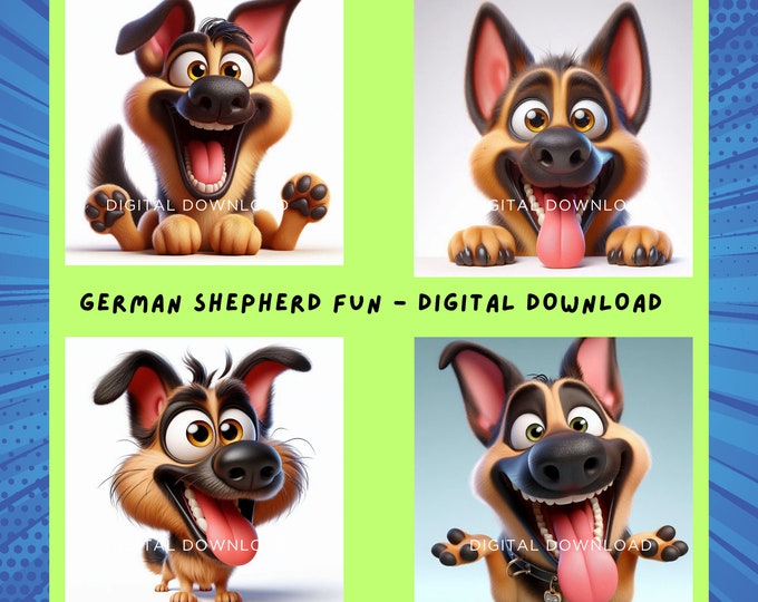Joyful German Shepherds - Digital Art to Brighten Your Day | JPG 300dpi | Instant Downloads | Fun GSDs | Gift for Dog lovers