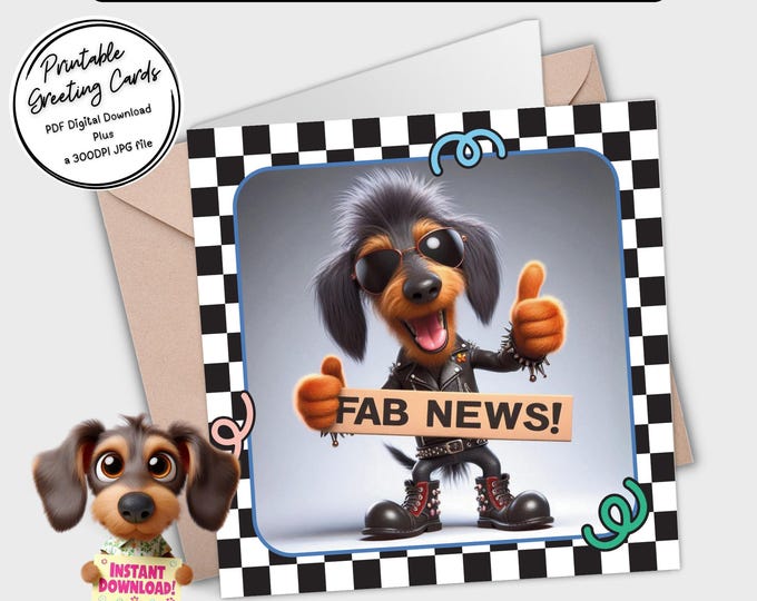 Printable Greeting Cards | Fab News Dachshund Card Collection | PDF File | Plus 2x 300dpi JPGs for your own creative ideas