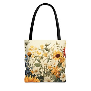Floral Tote Bag, cottagecore tote bag, wildflower tote bag, library bag, flower tote bag, bridal gift tote bag, floral gift for her