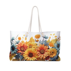 Weekender Bag, Floral boho pretty tote large weekender bag, Duffle beach baby travel feminine bag, Gift for travelers, Rope handle bag