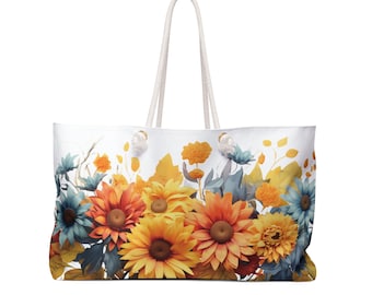Weekender Bag, Floral boho pretty tote large weekender bag, Duffle beach baby travel feminine bag, Gift for travelers, Rope handle bag