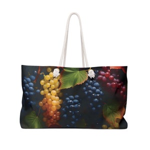 Weekender Bag, Floral boho grape pretty tote large weekender bag, Duffle beach baby travel feminine bag, Gift for travelers, Rope handle bag