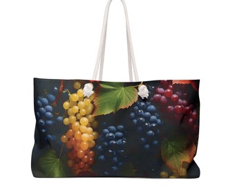 Weekender Bag, Floral boho grape pretty tote large weekender bag, Duffle beach baby travel feminine bag, Gift for travelers, Rope handle bag